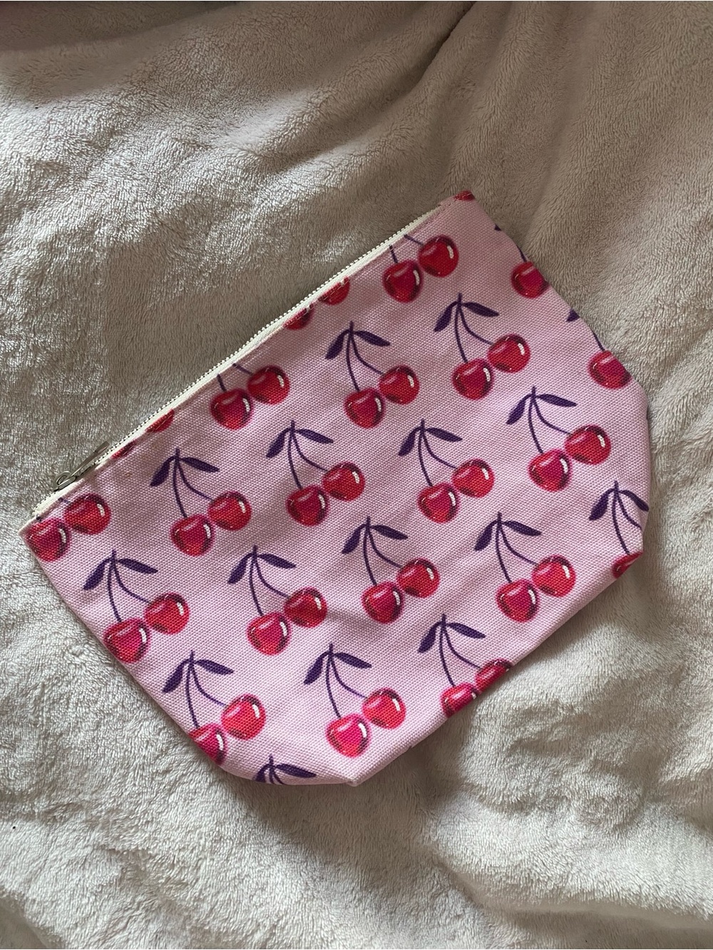 Pink Cherry Print Cosmetic Bag